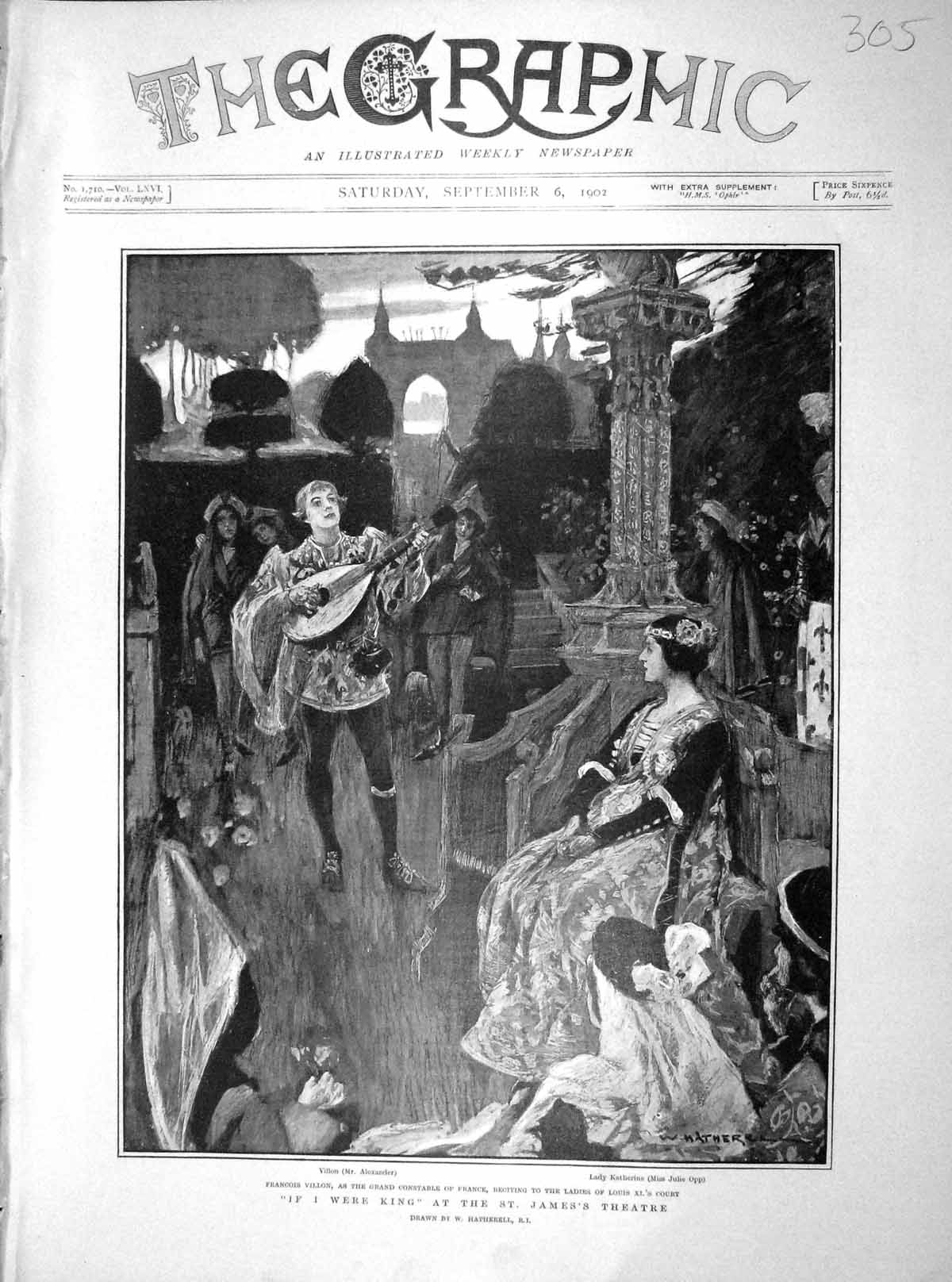 Old Antique Print 1902 Francois Villon Alexander Opp King James Theatre 20th