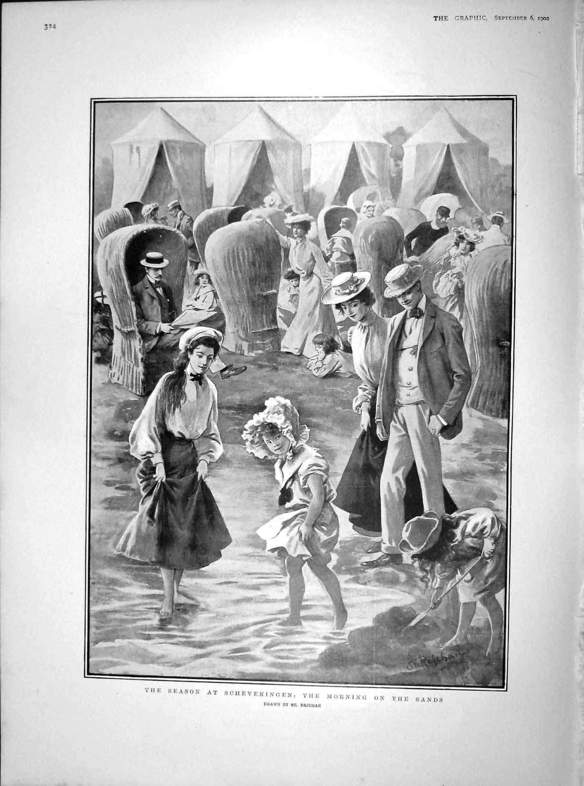 Old Antique Print 1902 Scheveningen Sands Bruce Atkinson Doel Lowis Abbey 20th