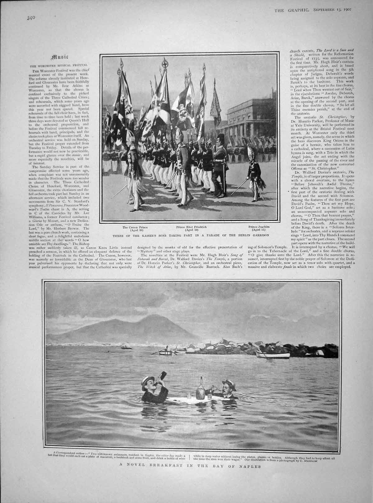 Old Antique Print 1902 Swimmers Breakfast Naples Kaiser Friedrich Joachim 20th