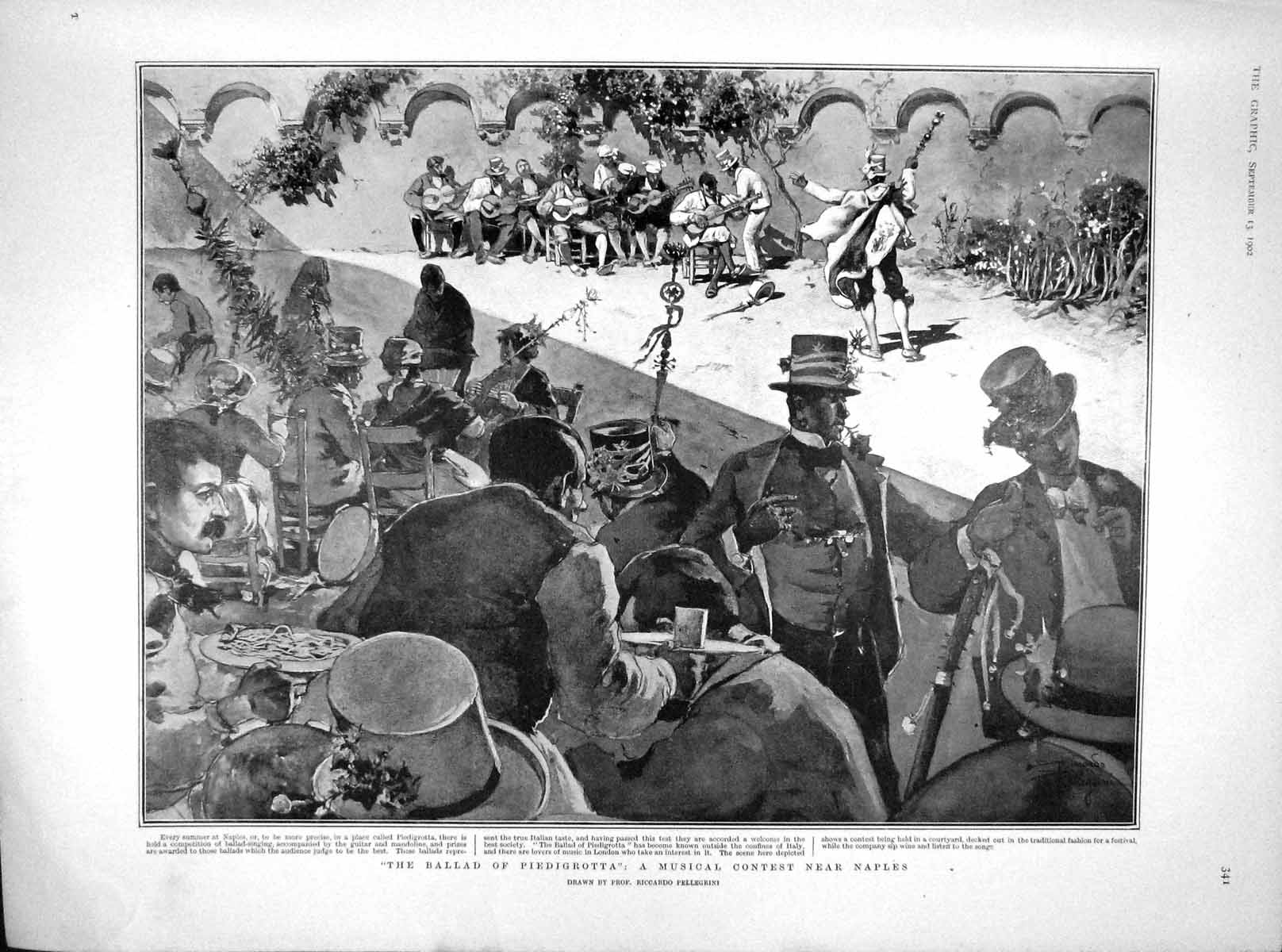 Original Old Antique Print 1902 Musical Contest Naples Piedigrotta Virchow 20th