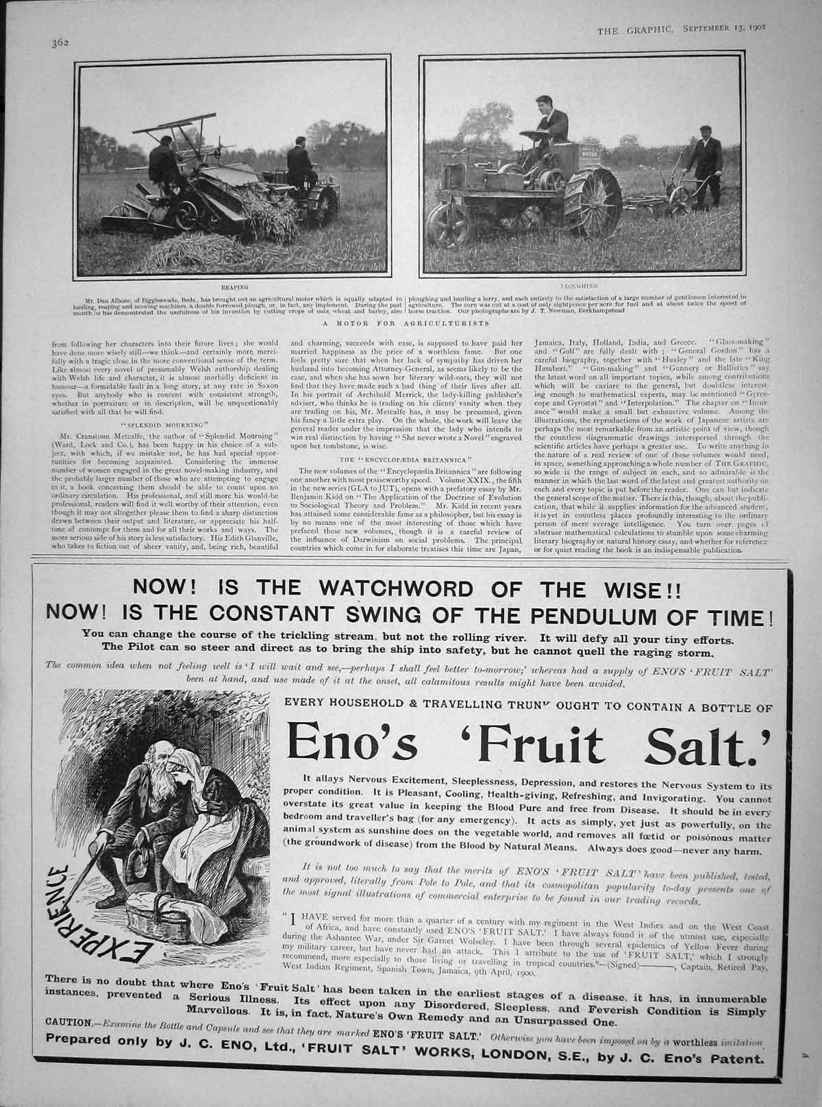 Original Old Antique Print 1902 Dan Albone Motor Agriculture Reaping Ploughing