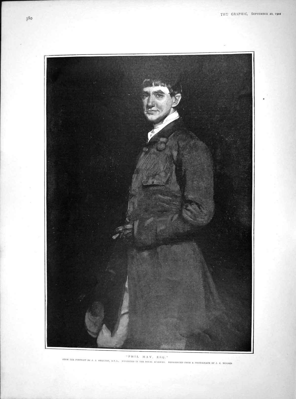 Original Old Antique Print 1902 Portrait Phil May Shannon Royal Academy 20th