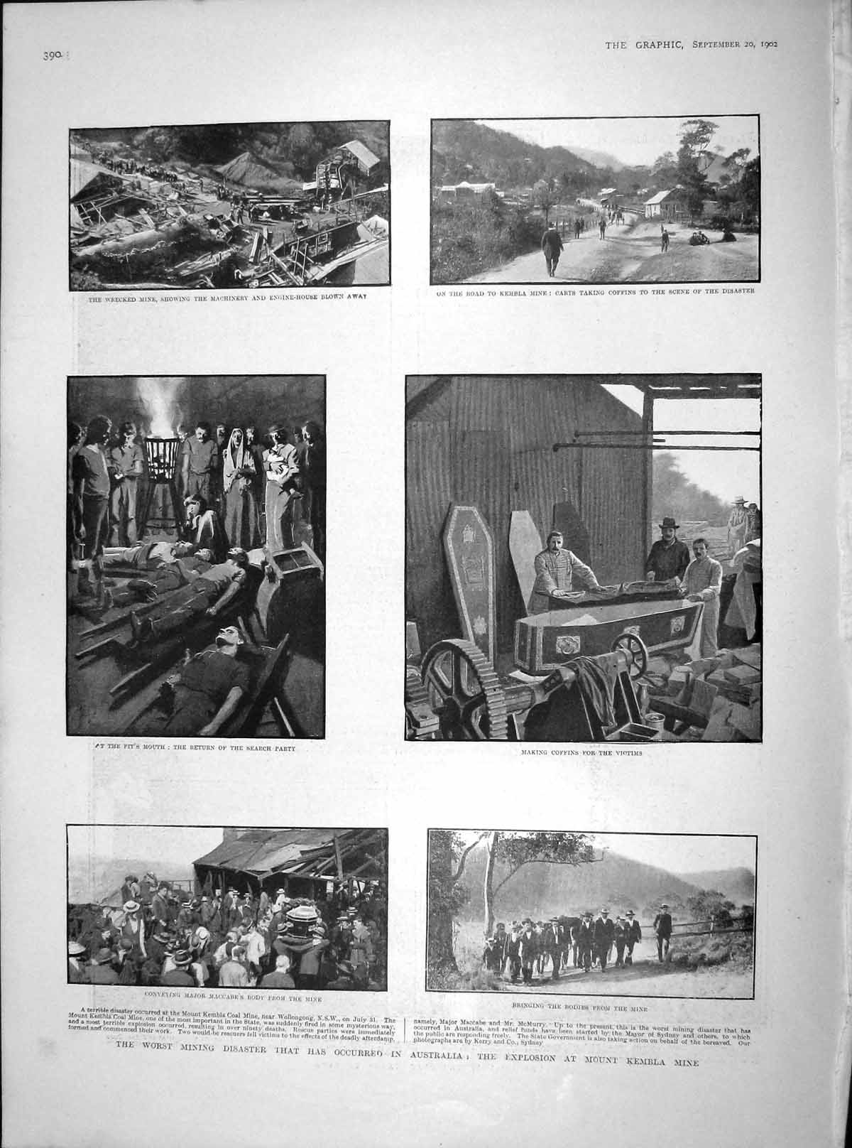 Original Old Antique Print 1902 Mining Disaster Australia Kembla Mine Ex 20th