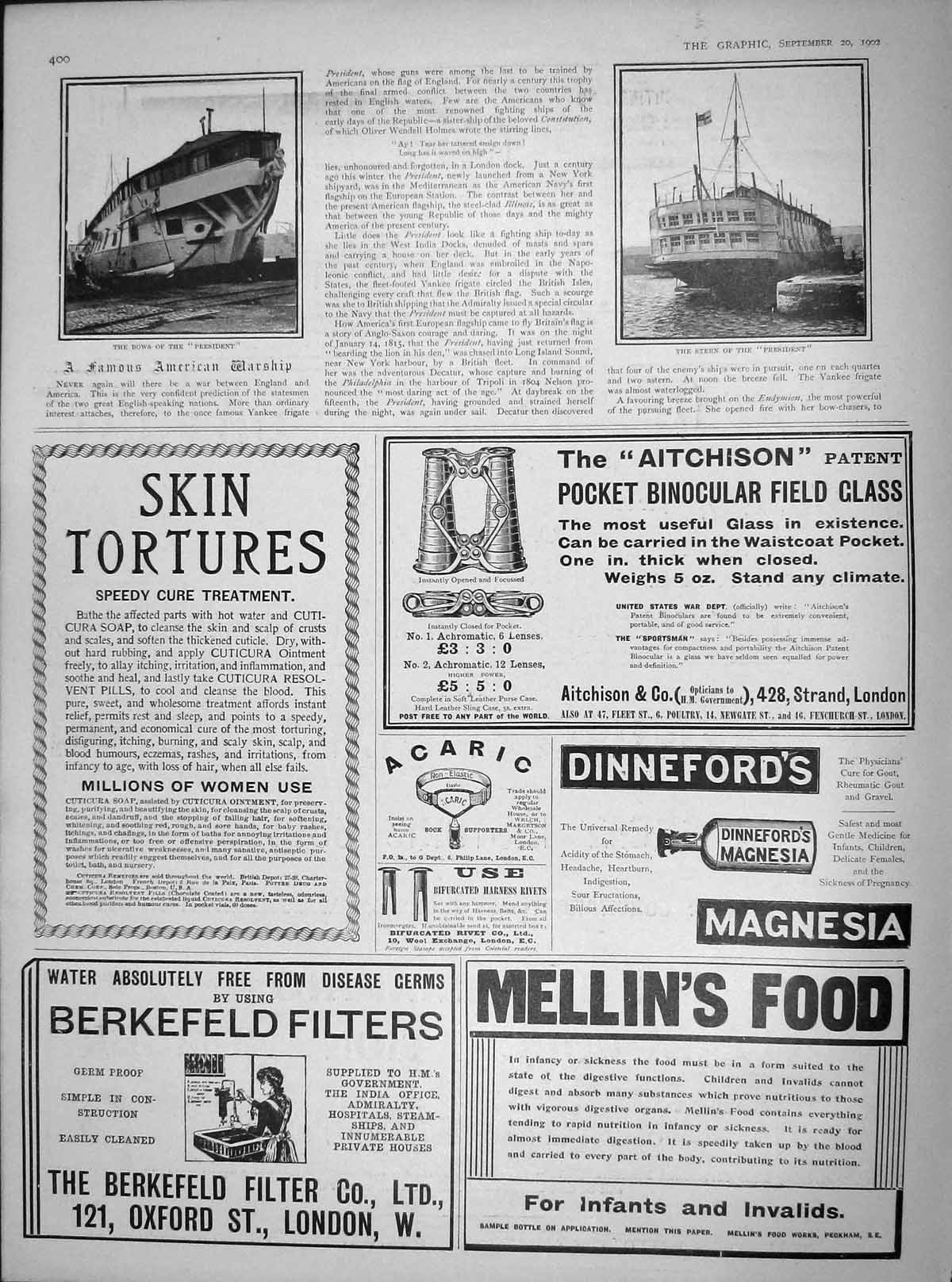 Old Antique Print 1902 Bows President Ship Stern American Warship Mellins 20th