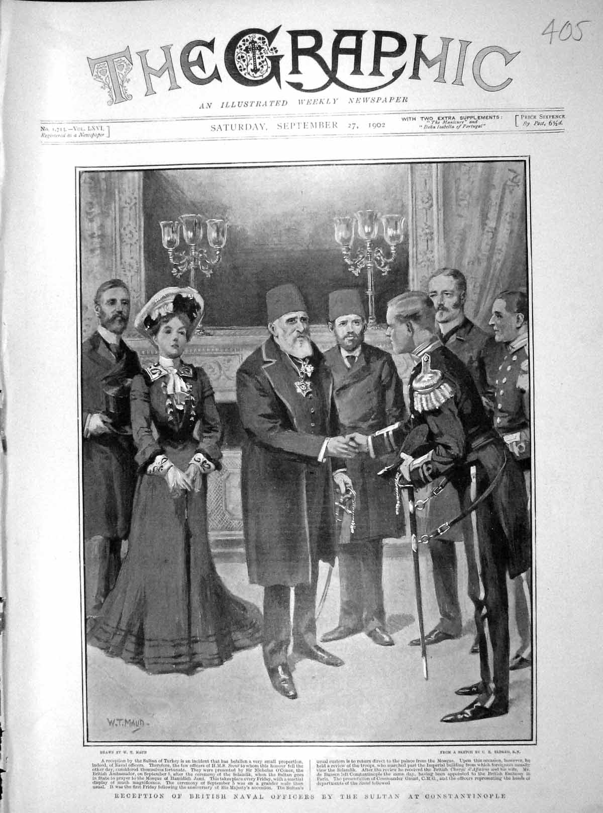 Old Antique Print 1902 British Nayv Officers Sultan Constantinople Turkey 20th