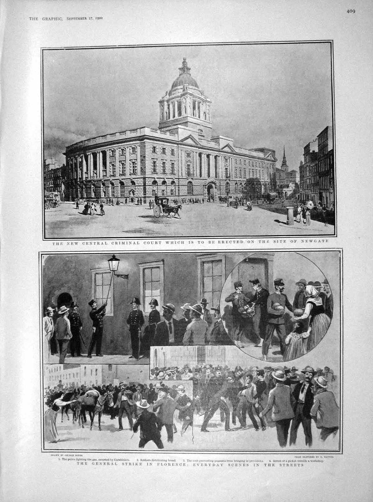 Original Old Antique Print 1902 Criminal Court Newgate Florence Strike Fearon