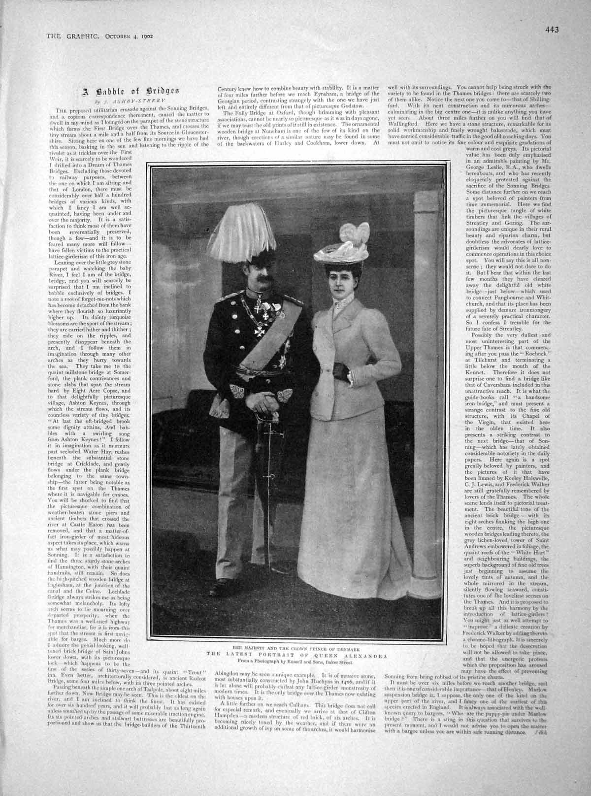 Original Old Antique Print 1902 Prince Denmark Alexandra Thames Nuneham Sonning