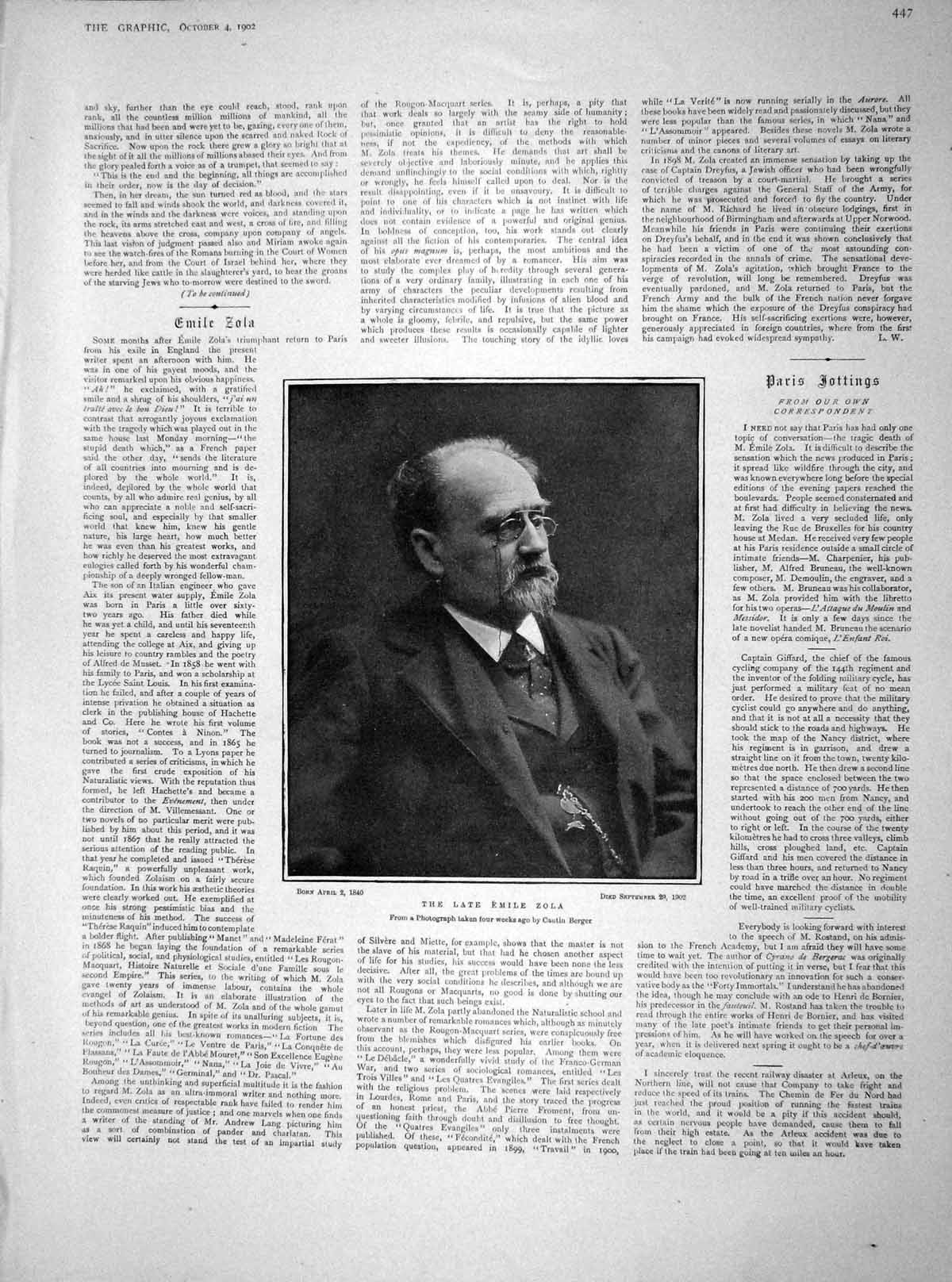 Old Antique Print 1902 Portrait Emile Zola Animals Kittens Dog Sheep Cats 20th
