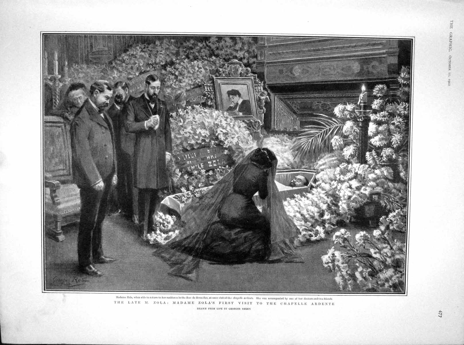 Original Old Antique Print 1902 Zola Chapelle Ardente War Gie Edge Norman Elgin