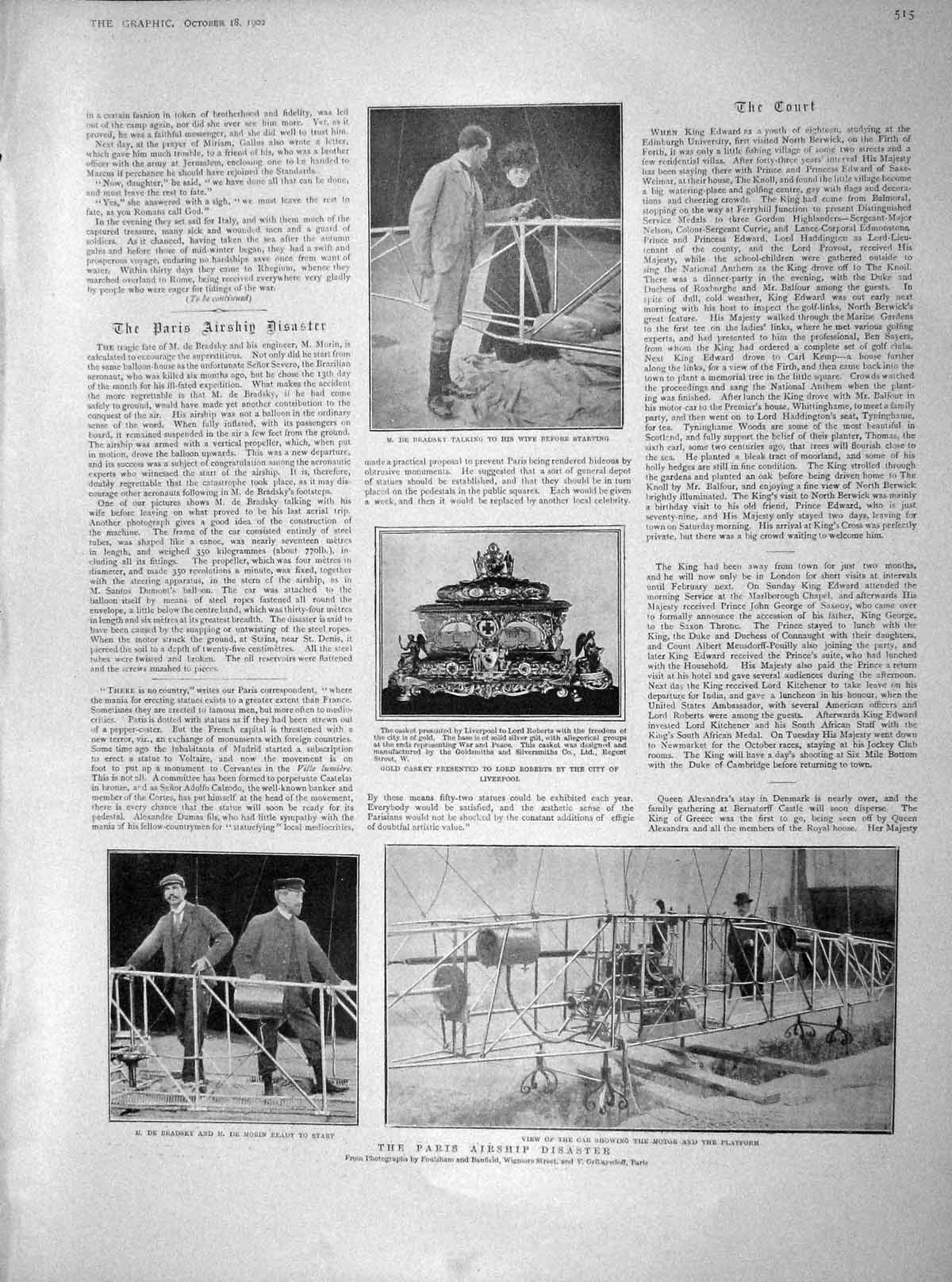 Old Antique Print 1902 Bradsky Paris Airship Morin Rhinoceros Hunt India 20th