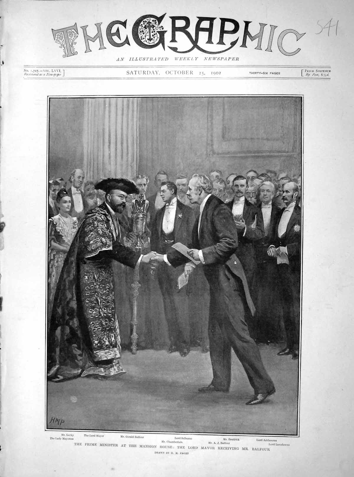 Original Old Antique Print 1902 Prime Minister Balfour Brodrick Ashbourne Lecky