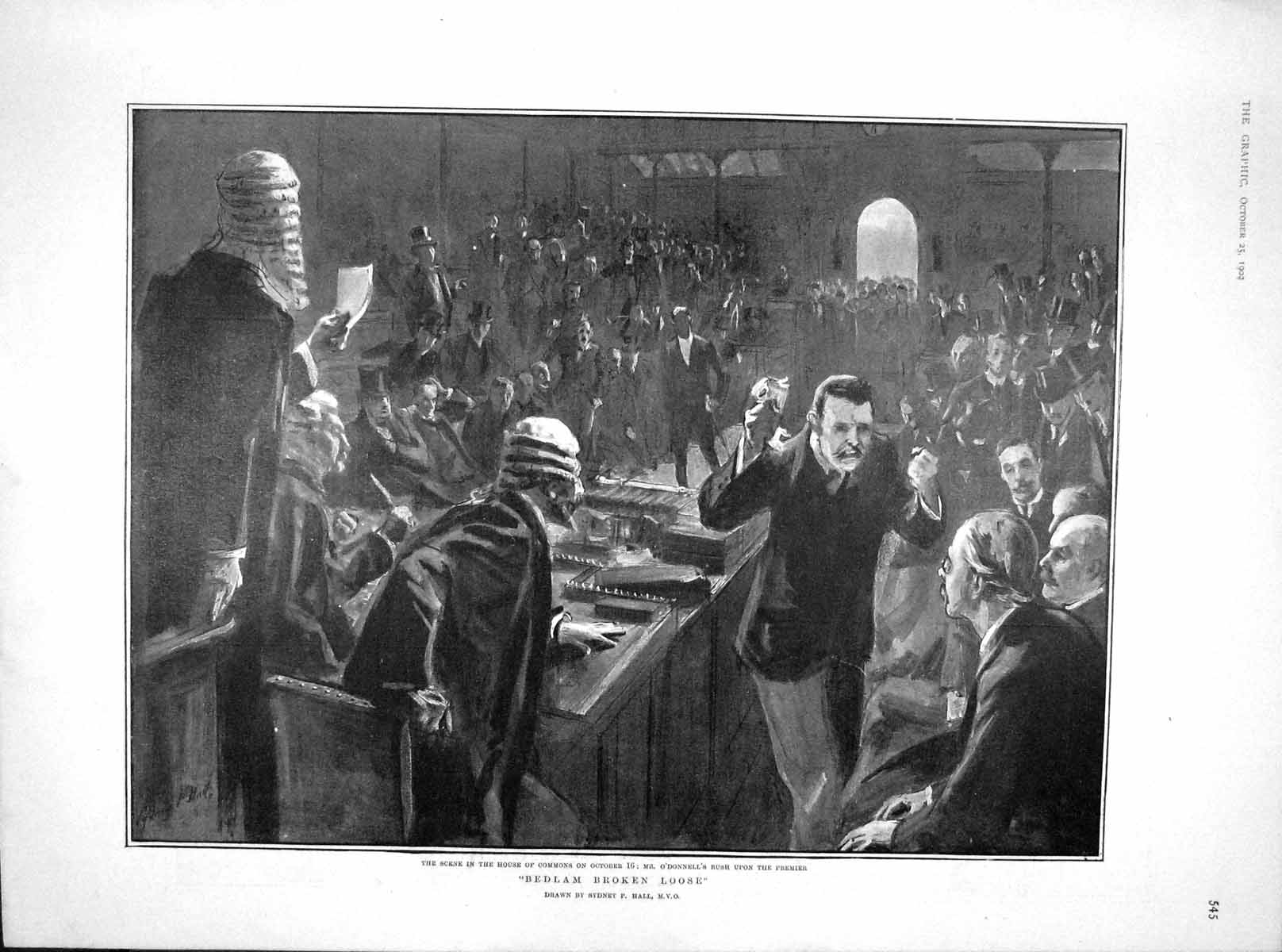 Old Antique Print 1902 House Commons O'Donnell Clanwilliam Seymour Quoits 20th