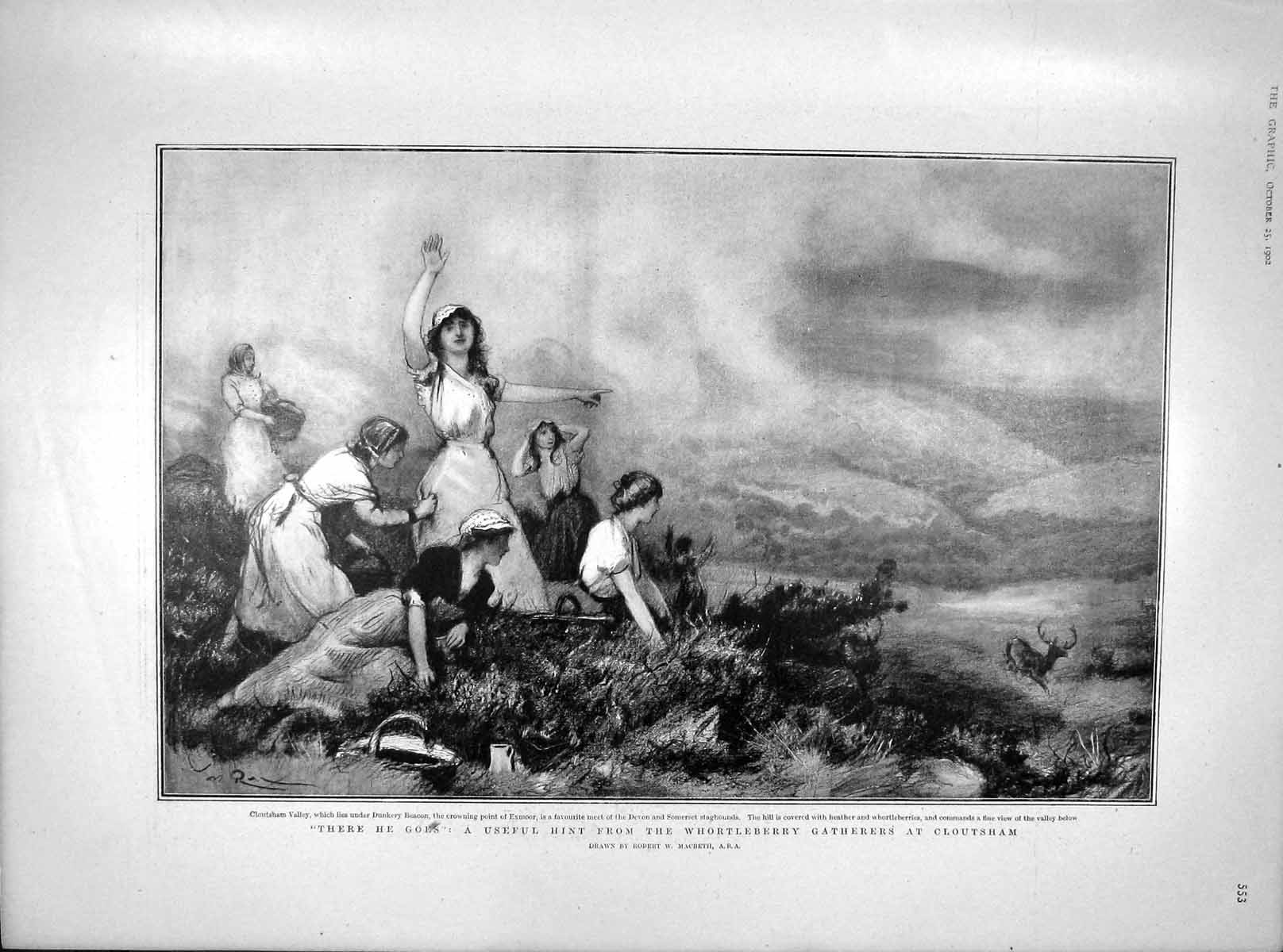 Old Antique Print 1902 Whortleberry Gatherers Cloutsham Mosiac Map Madaba 20th