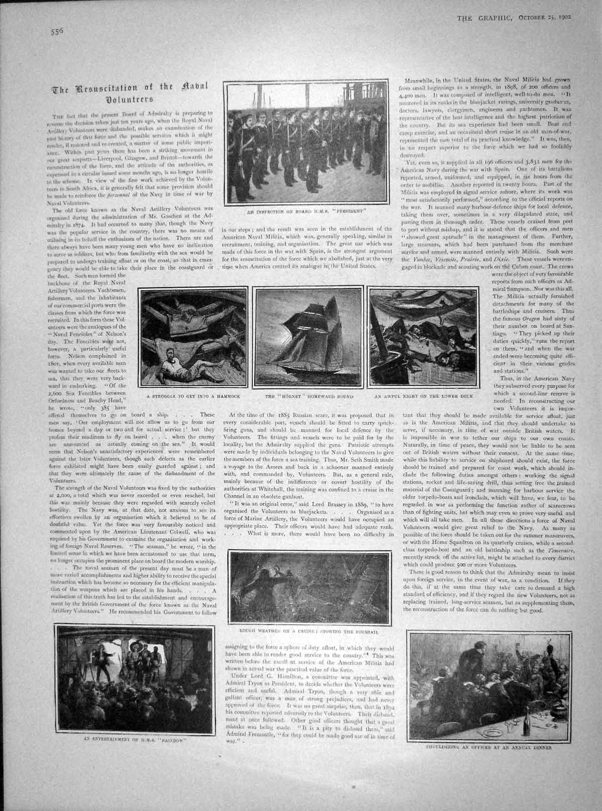 Original Old Antique Print 1902 Ship President Hornet Navy Artillery Volunteers