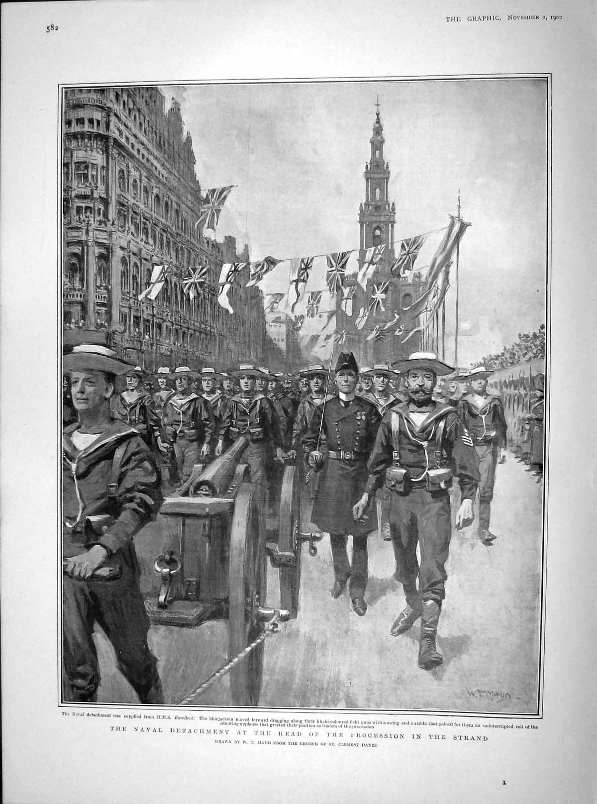 Old Antique Print 1902 Navy Sailors Ship Excellent Strand Duke Connaught 20th