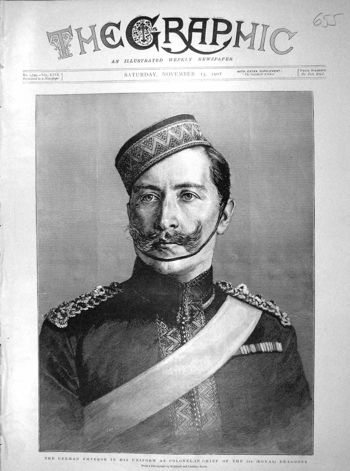 Original Old Antique Print 1902 German Emperor Colonel-In-Chief Royal D 20th