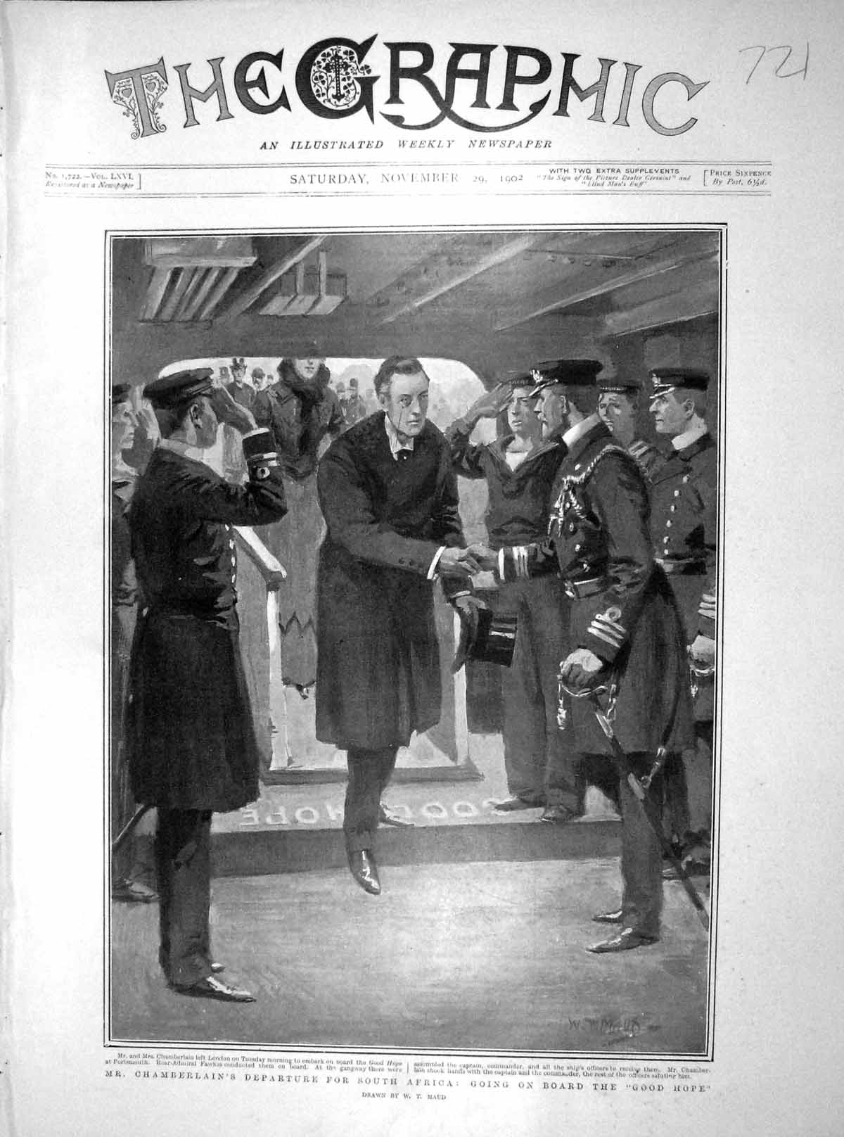 Original Old Antique Print 1902 Chamberlain London Good Hope Ship Fawkes 20th