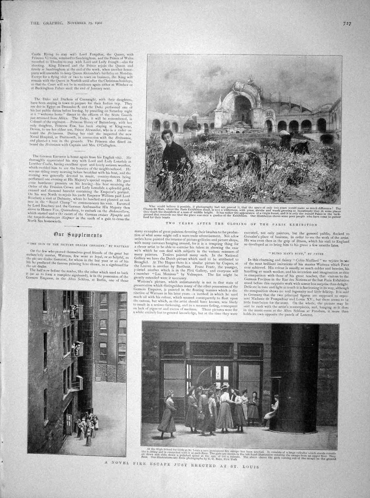 Old Antique Print 1902 Fire Escape St. Louis Paris Exhibition Krupp Wason 20th