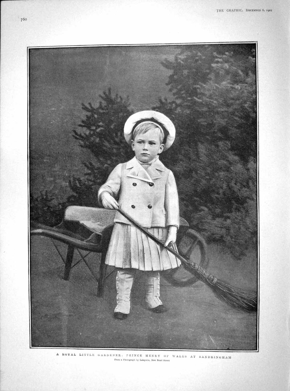 Original Old Antique Print 1902 Prince Henry Wales Sandringham Young Boy Garden
