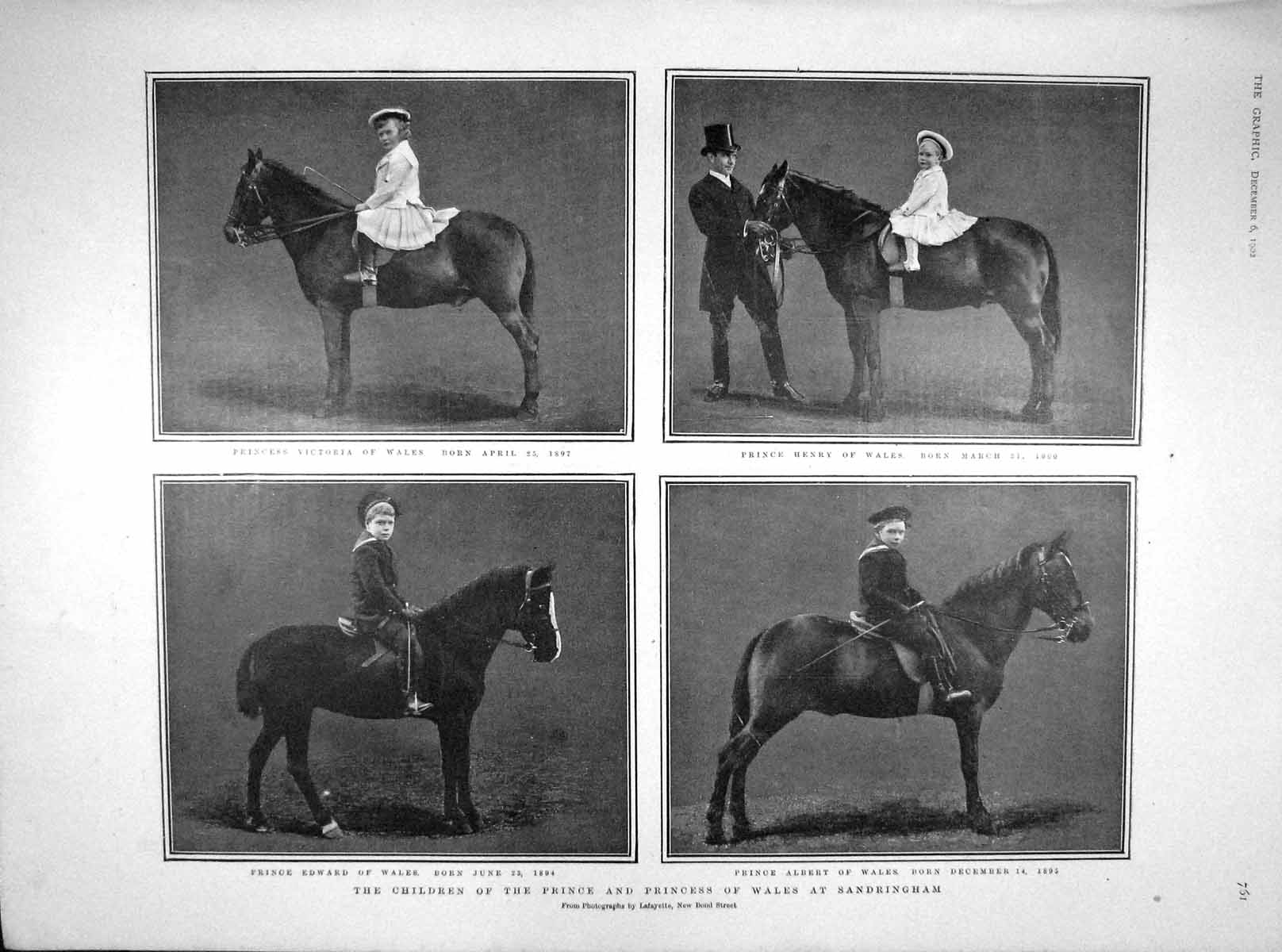 Old Antique Print 1902 Children Prince Wales Victoria Henry Edward Albert 20th