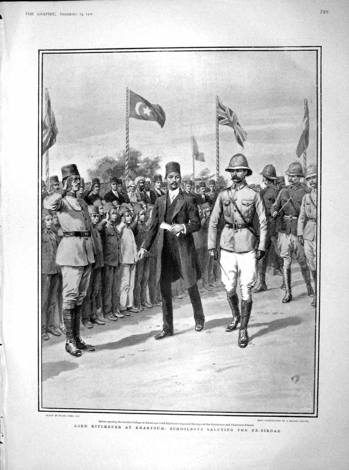 Original Old Antique Print 1902 Lord Kitchener Khartoum Gordon College Hous 20th