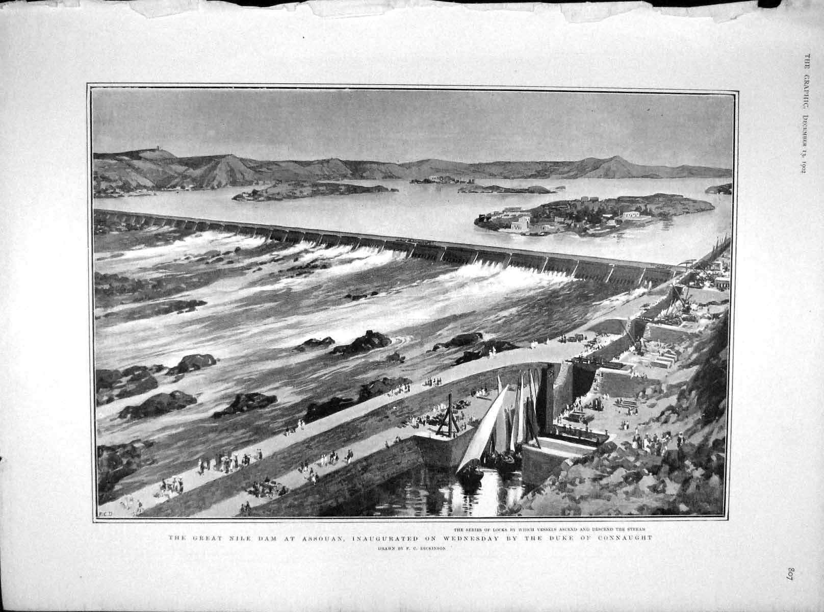 Original Old Antique Print 1902 Nile Dam Assouan Duke Connaught Asia Damascus