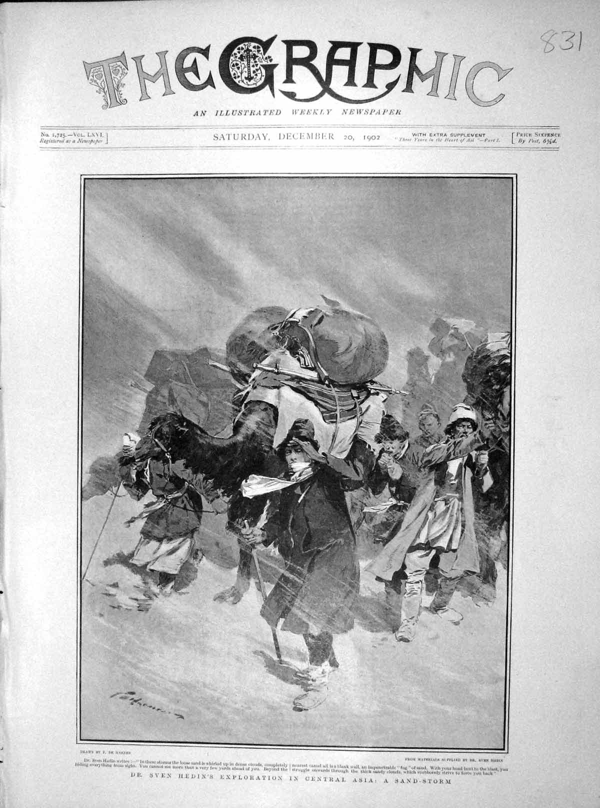 Original Old Antique Print 1902 Dr. Sven Hedin Exploration Central Asia San 20th