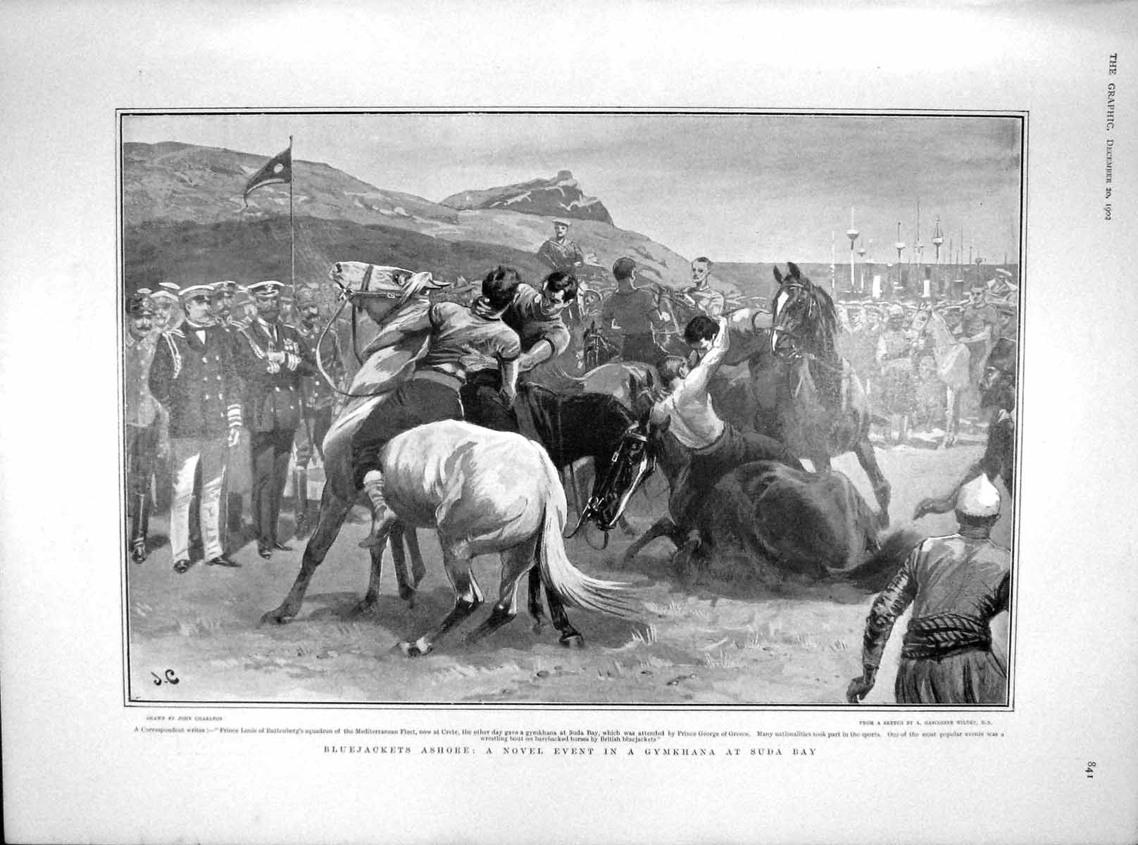 Original Old Antique Print 1902 Bluejackets Gymkhana Suda Bay Theatre Othello