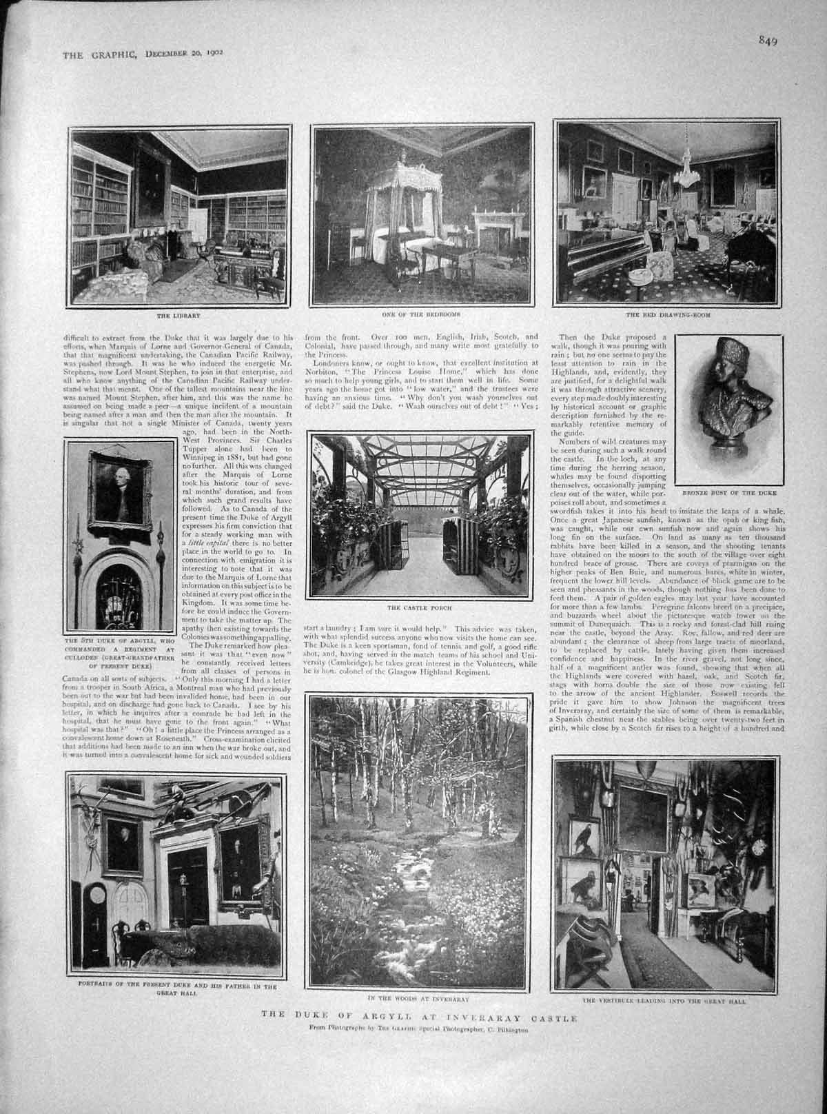 Old Antique Print 1902 Duke Argyll Inveraray Castle Hell'S Glen Campbell 20th