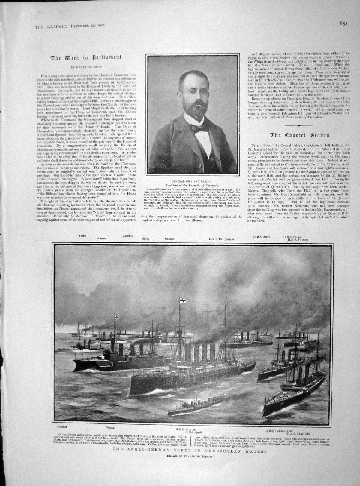 Original Old Antique Print 1902 Castro Ships Vineta Panther Charybdis Maori 20th