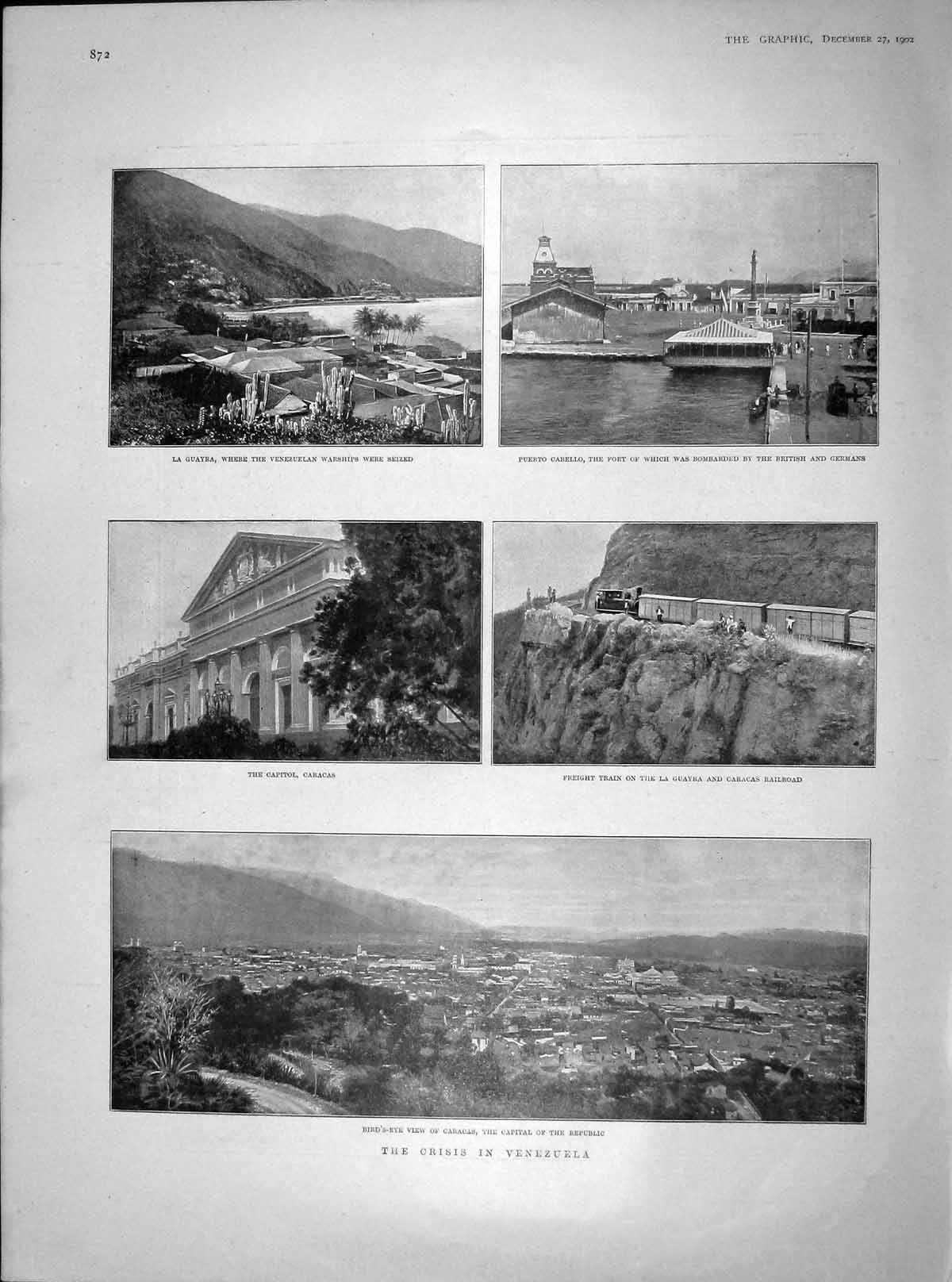 Original Old Antique Print 1902 Venezuela Caracas Cabello Guayra Ice Skating