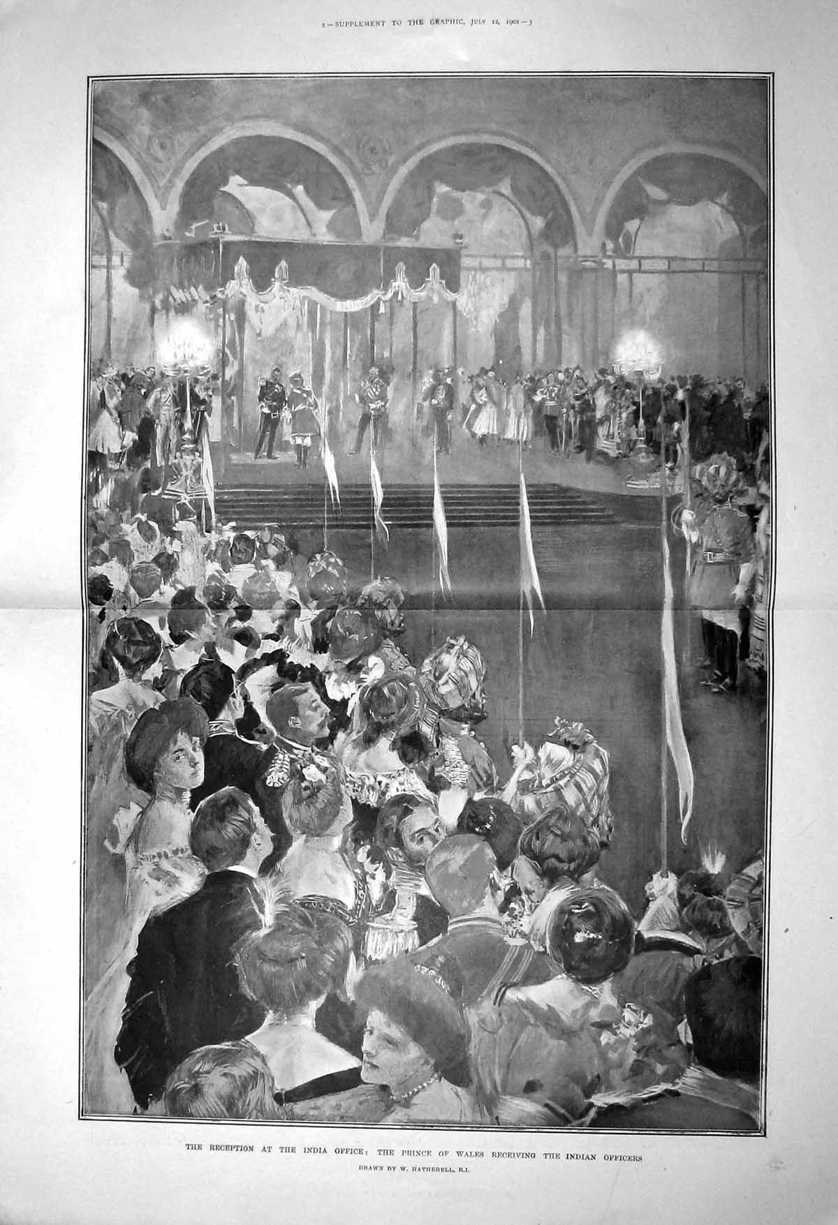Old Antique Print 1902 Reception India Office Prince Wales Officers War 20th