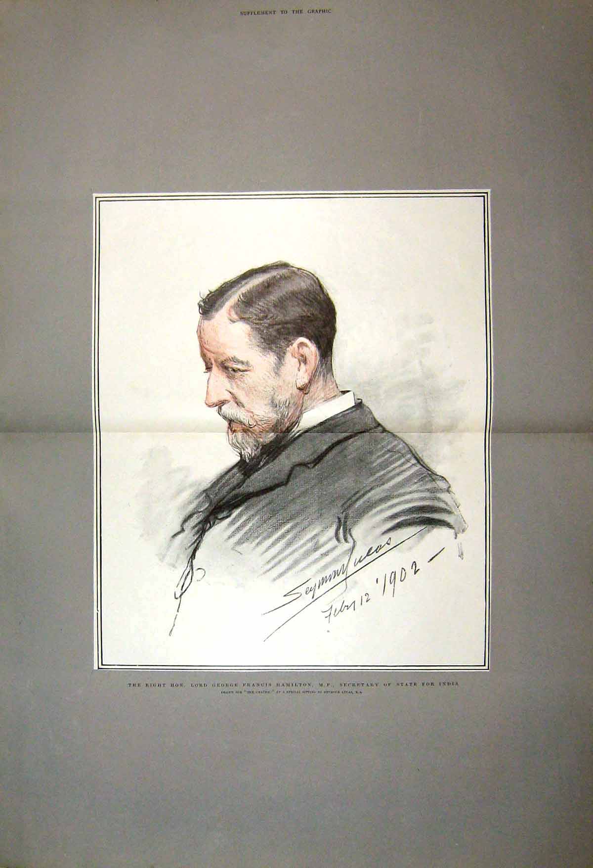 Antique Old Print 1902 Lord George Francis Hamilton Secretary State India 20th