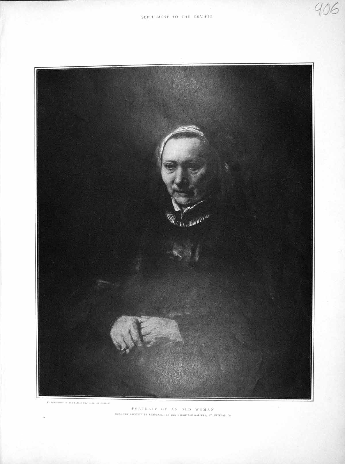 Original Old Antique Print 1902 Portrait Woman Hermitage Gallery 20th Century