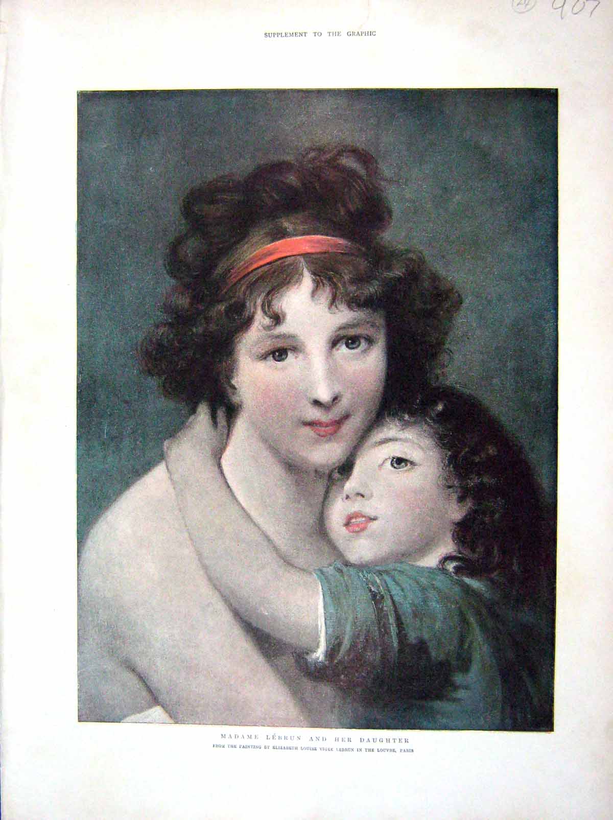Original Old Antique Print 1902 Colour Madame Lebrun Daughter Louvre Paris 20th