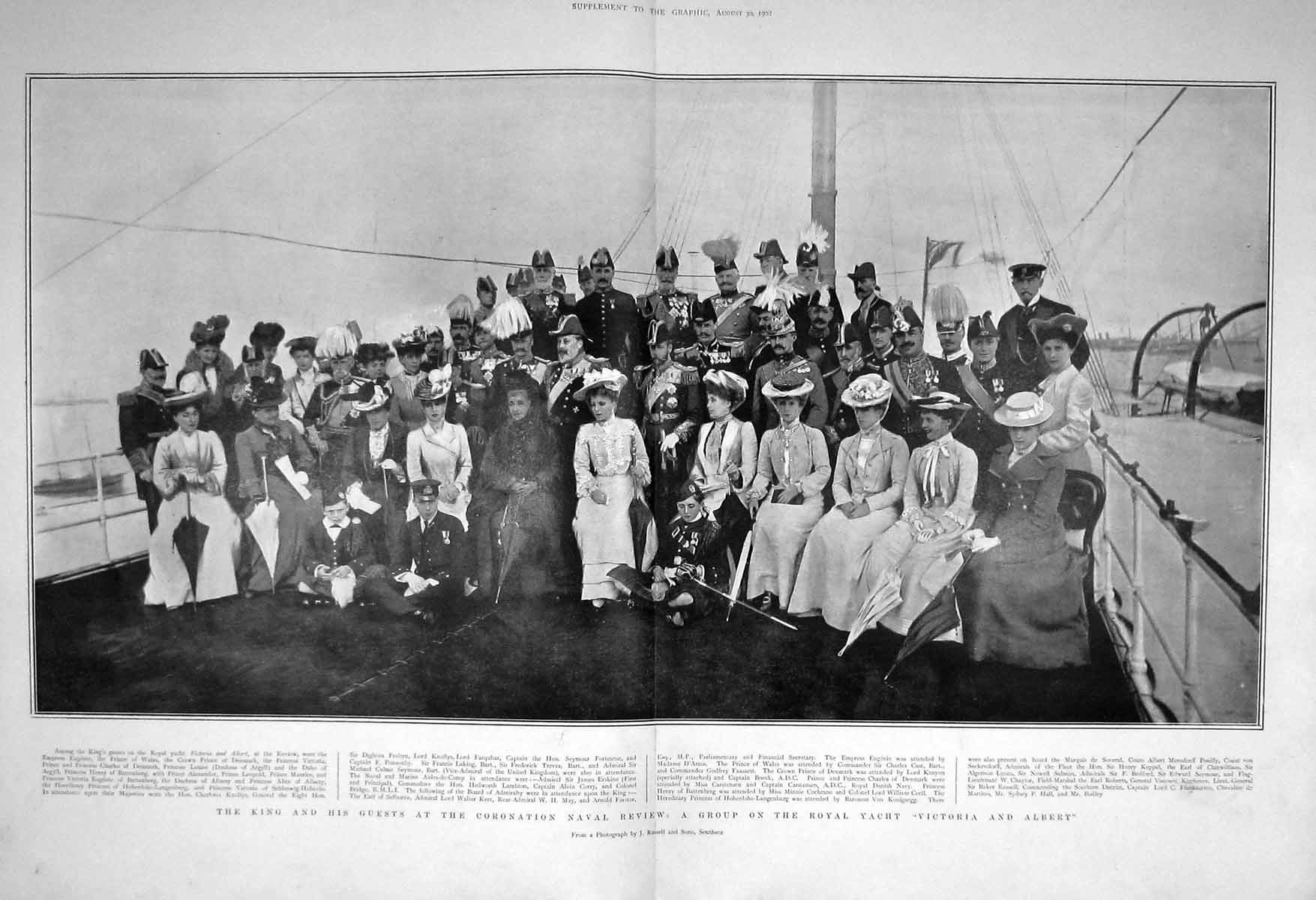 Old Antique Print 1902 King Coronation Naval Review Victoria Albert Ship 20th
