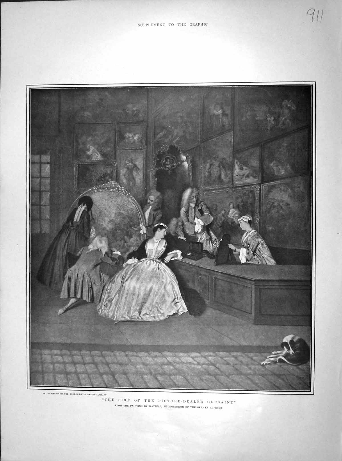 Original Old Antique Print 1902 Art Picture Dealer Gersaint Watteau 20th