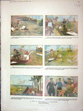 Old Antique Print 1902 Nore Cycle Boat France Story Illustration Colour 20th