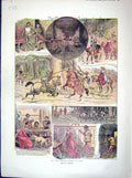 Original Old Antique Print 1902 Knight And The Lady Story Illustration Colour