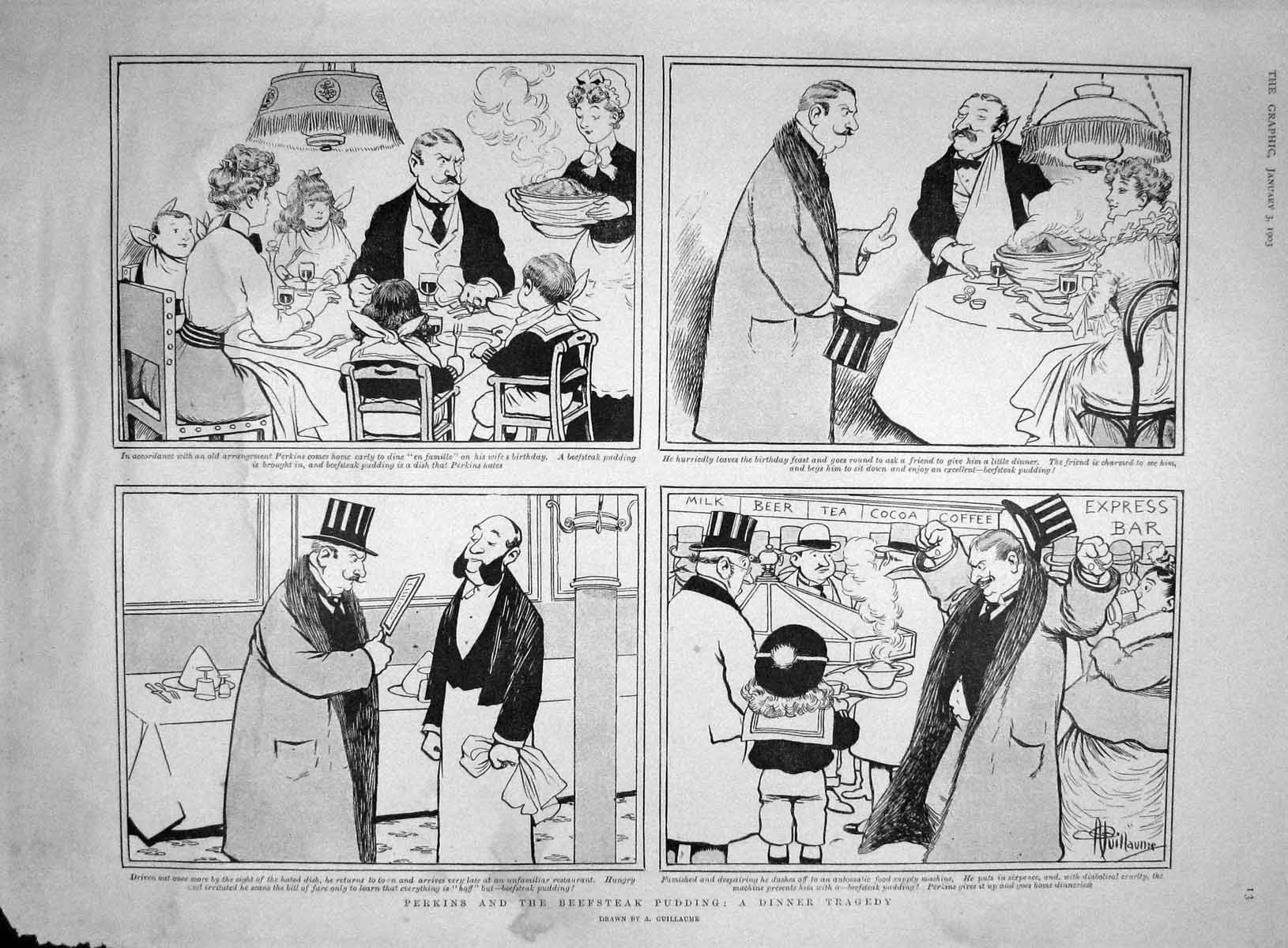 Original Old Antique Print 1903 Perkins Beefsteak Pudding Archbishop Canterbury