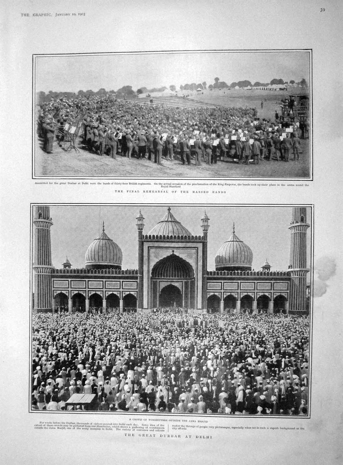 Old Antique Print 1903 Durbar Delhi India Jama Masjid Palace Petersburg 20th