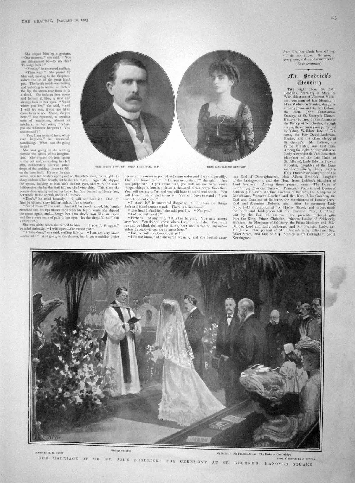 Old Antique Print 1903 Wedding Brodrick Balfour Stanley Delhi Lady Curzon 20th
