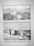 Original Old Antique Print 1903 Submarines America Navy Adder Experiments 20th