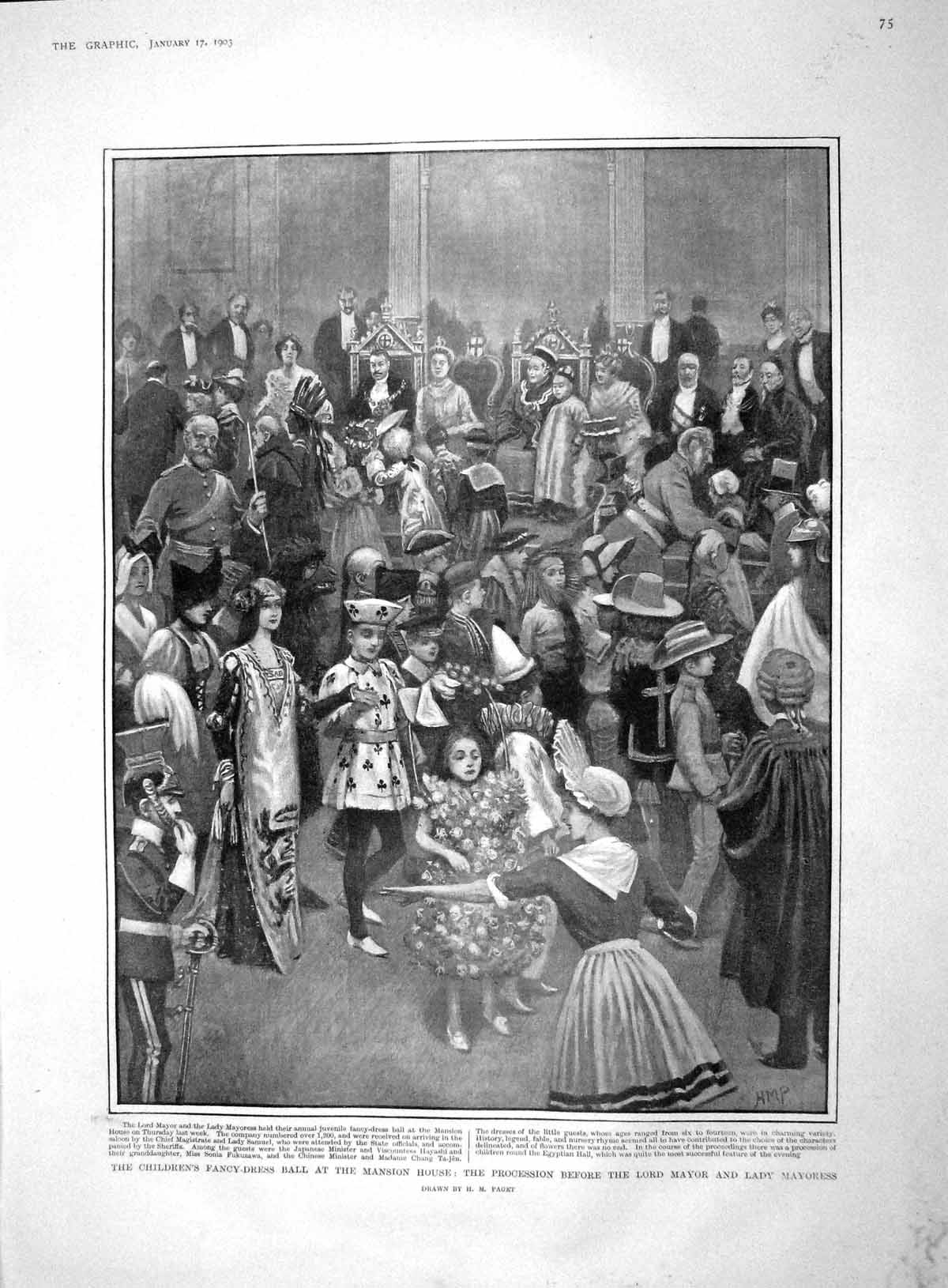 Original Old Antique Print 1903 Children Fancy Dress Mansion House Canterbury