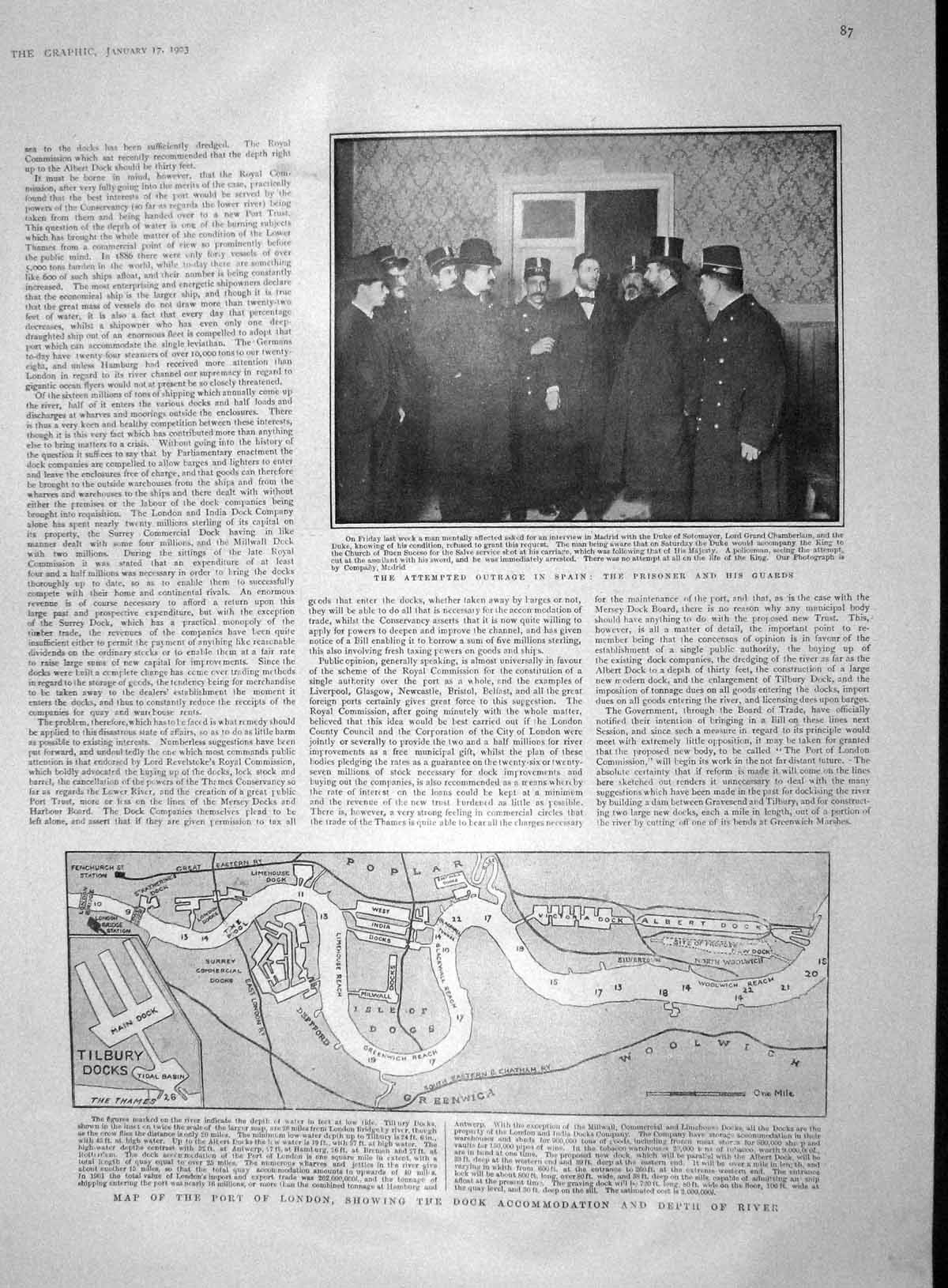 Old Antique Print 1903 Spain Chamberlain Map Port London Pirbright India 20th