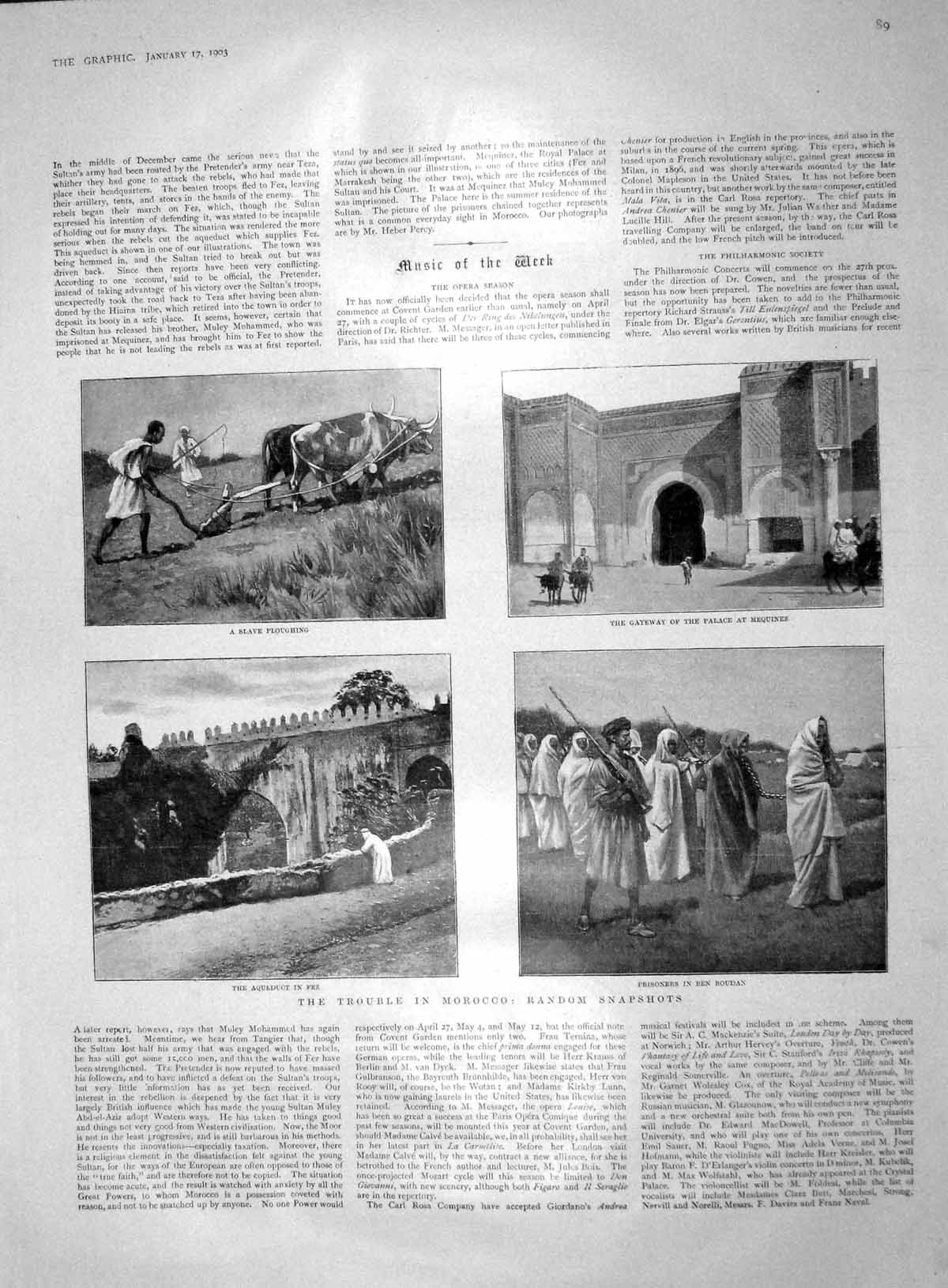 Original Old Antique Print 1903 Morocco Be Roudan Palace Mequinez War Memorial