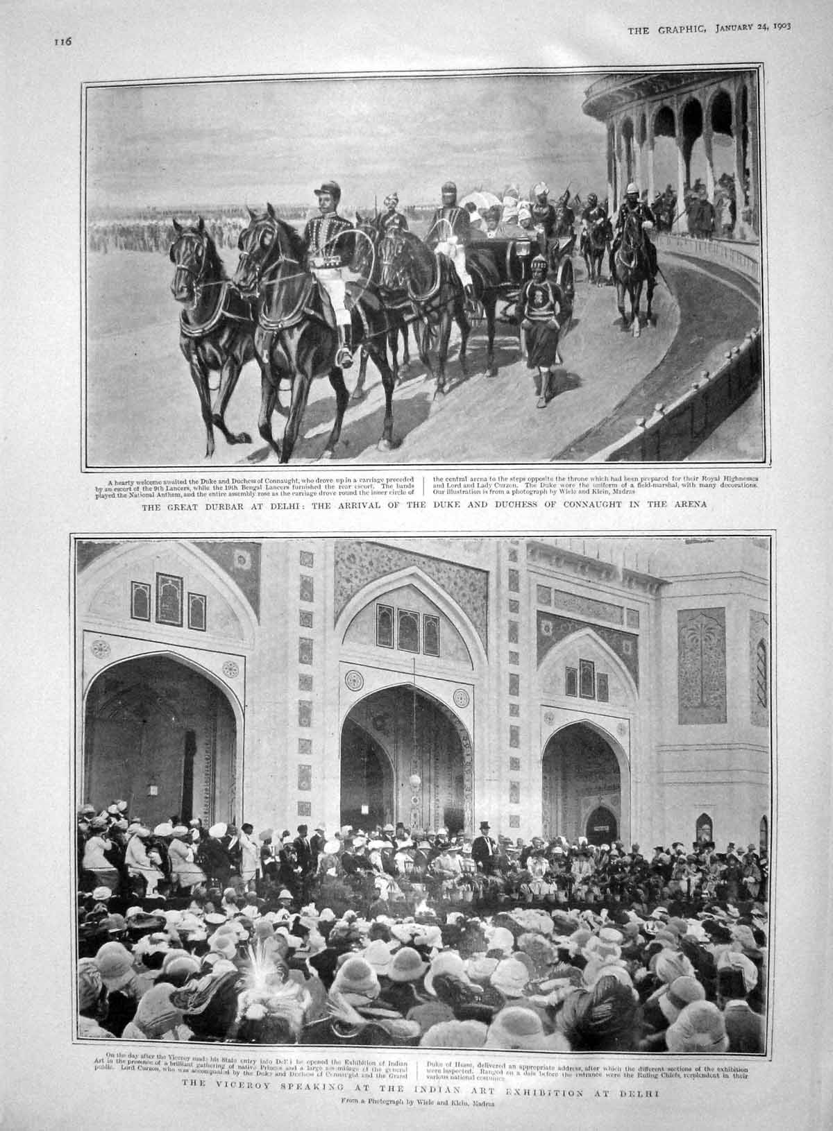 Old Antique Print 1903 Durbar Delhi Duke Connaught Viceroy Colonel Lynch 20th
