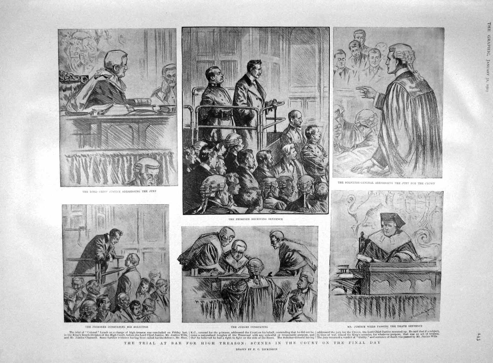 Old Antique Print 1903 Court Trial Colonel Lynch Delhi Dewan-I-Am Rangoon 20th