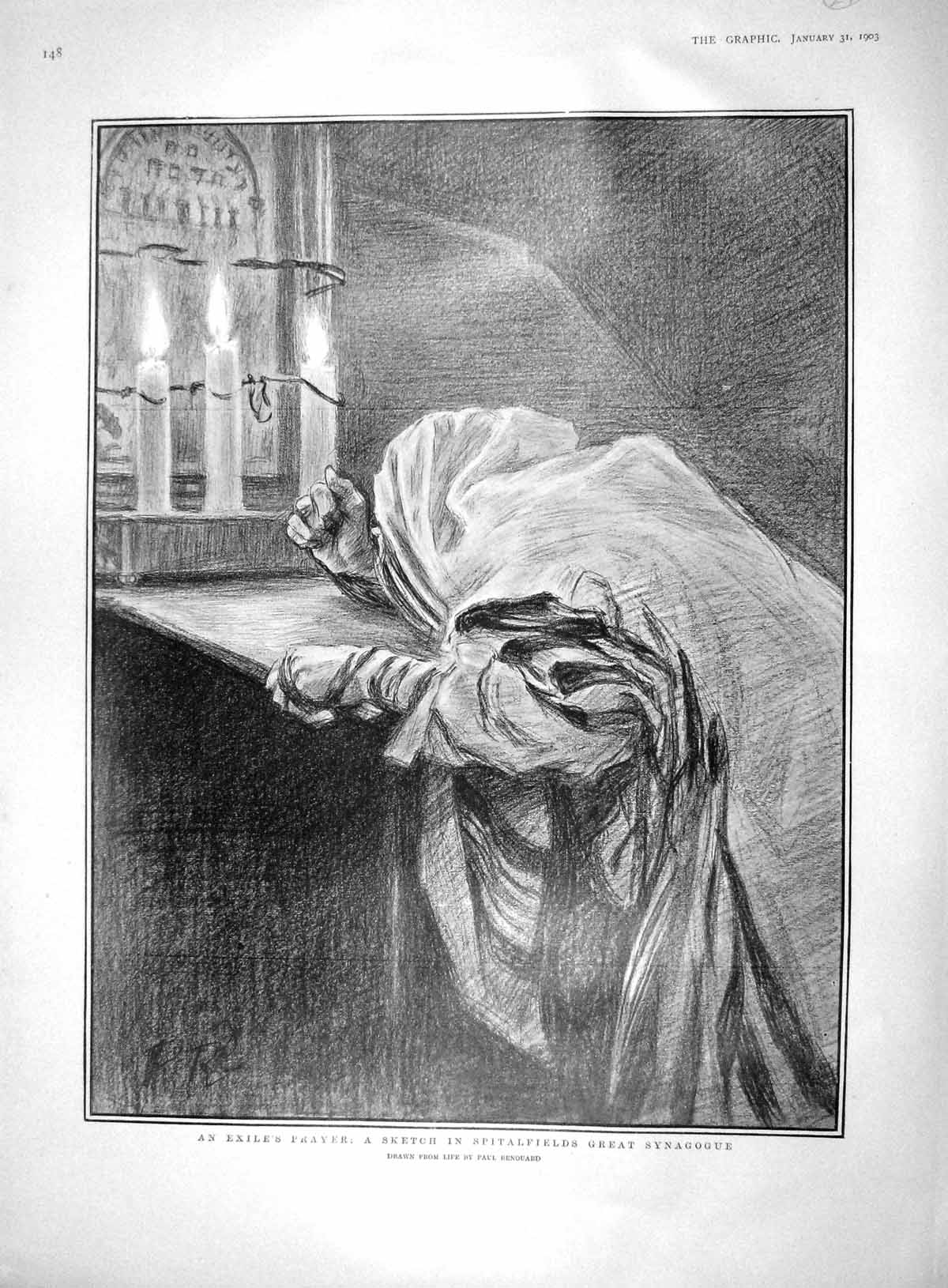 Old Antique Print 1903 Exile Prayer Spitalfields Synagogue Delhi Viceroy 20th