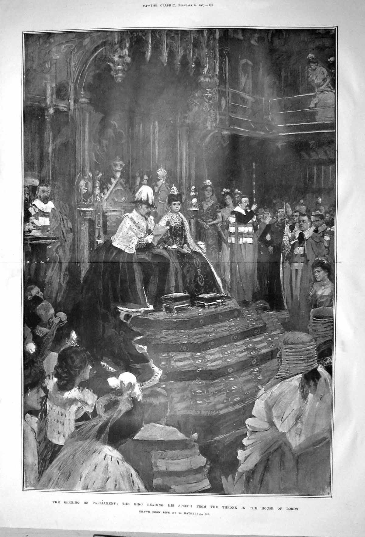 Antique Old Print 1903 Parliament King Speech Throne House Lords Fine Art 20th
